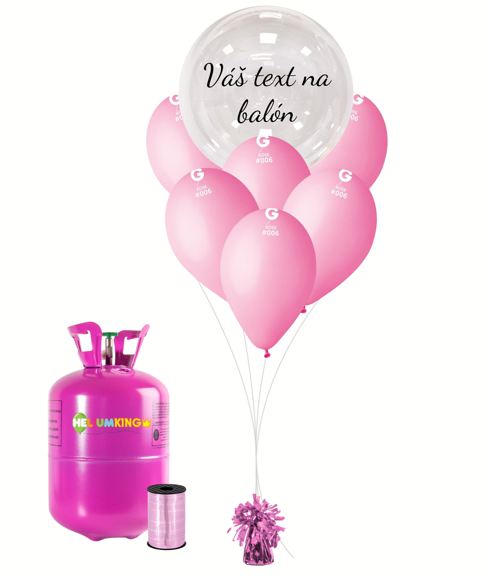 Levně Personal Personalizovaný helium párty set růžový - Průsvitný balón 11 ks