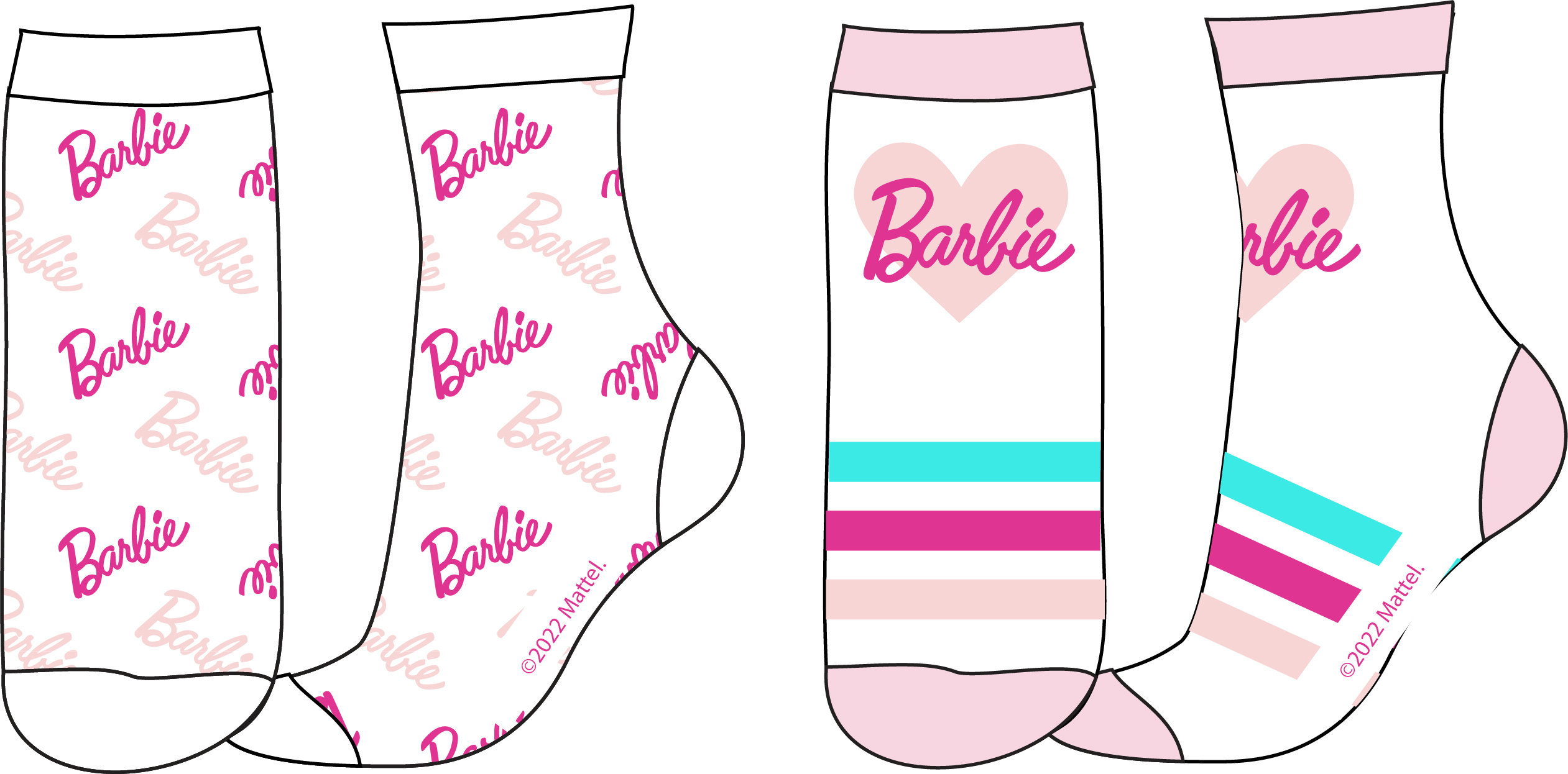 EPlus Sada 2 párů dětských ponožek - Barbie, růžová Velikost ponožek: 23-26