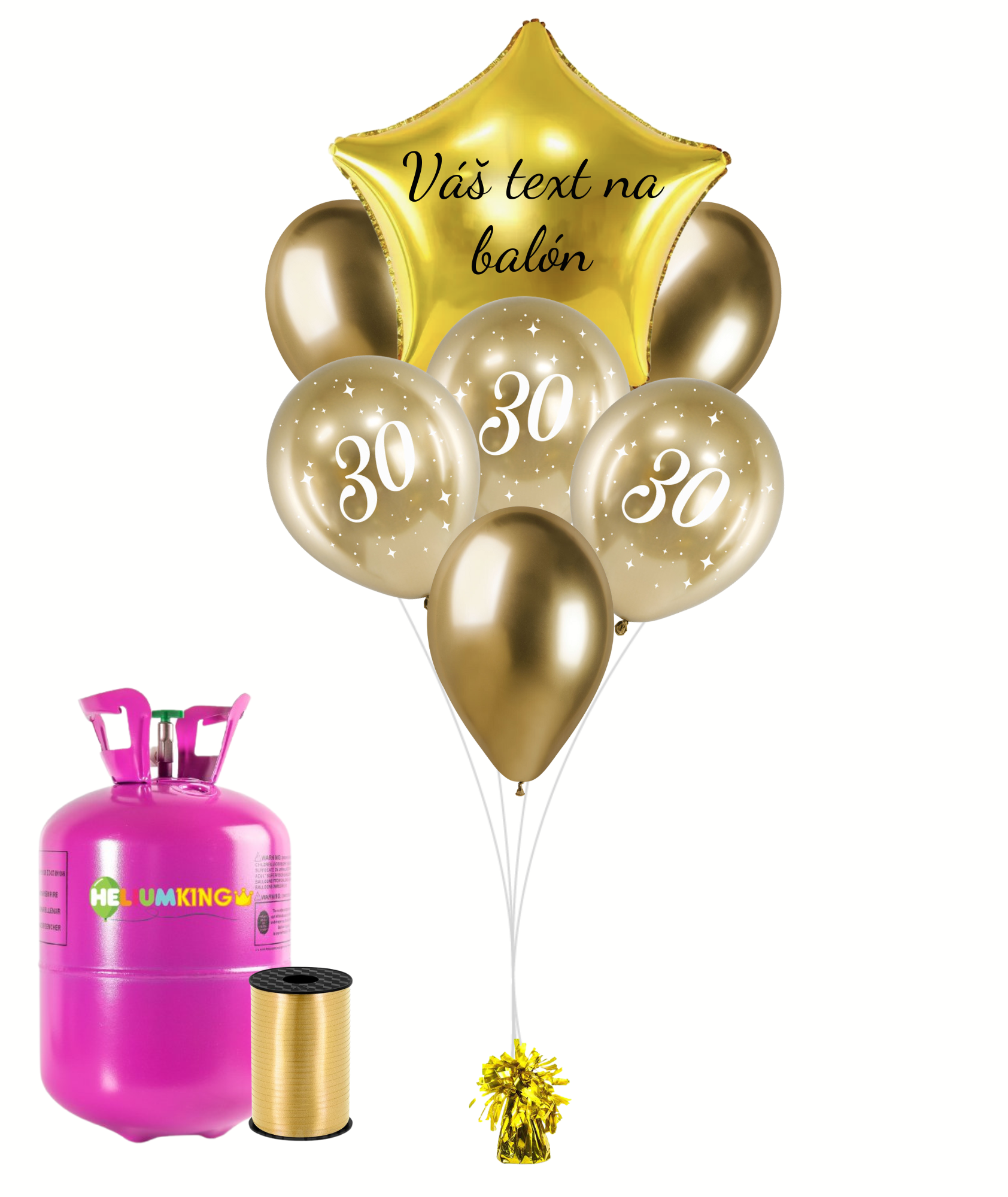 Levně Personal Personalizovaný helium párty set zlatý - 30. narozeniny 13 ks