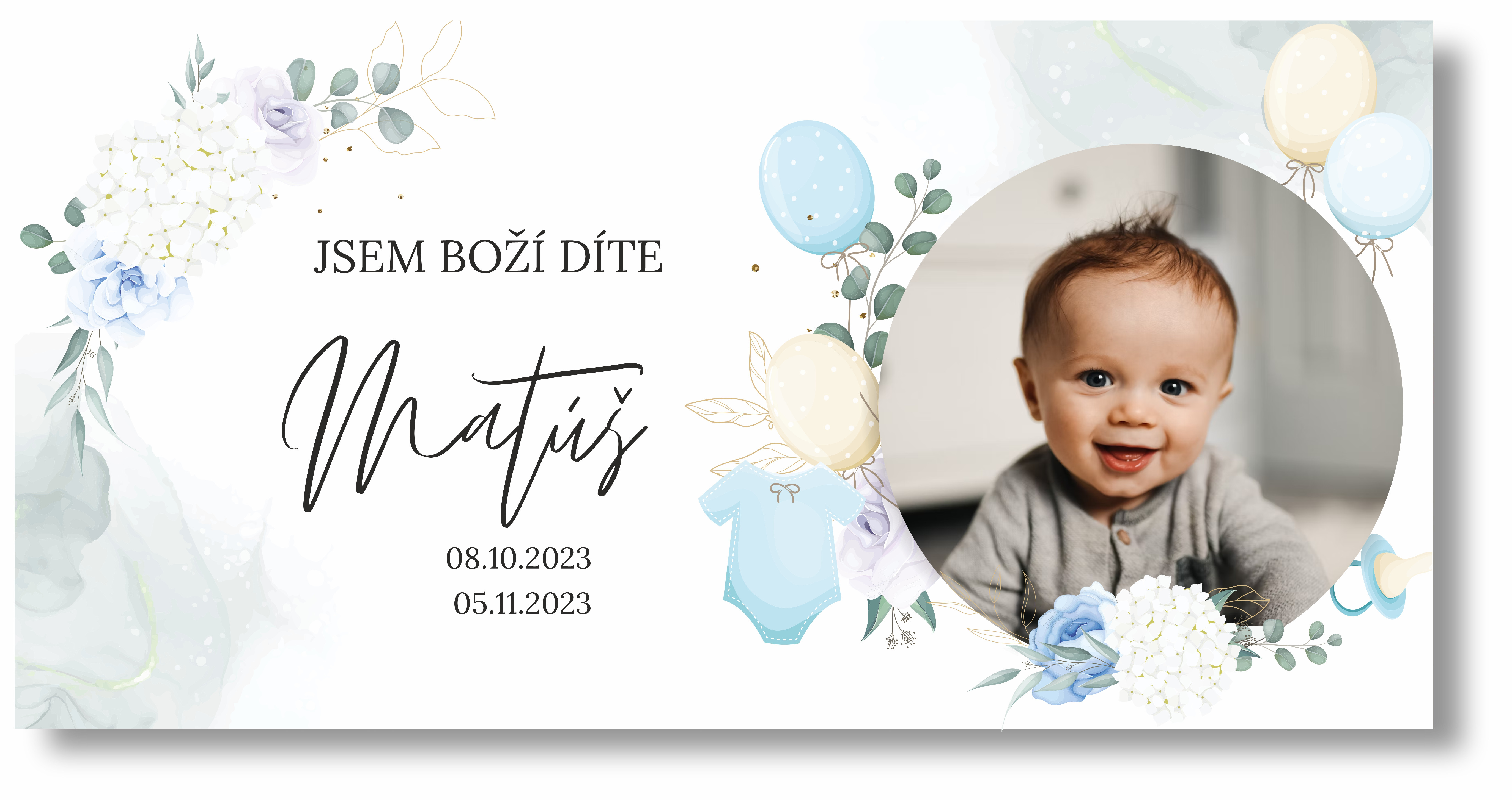 Personal Banner na křtiny s fotkou - Balóny Rozmer banner: 130 x 260 cm