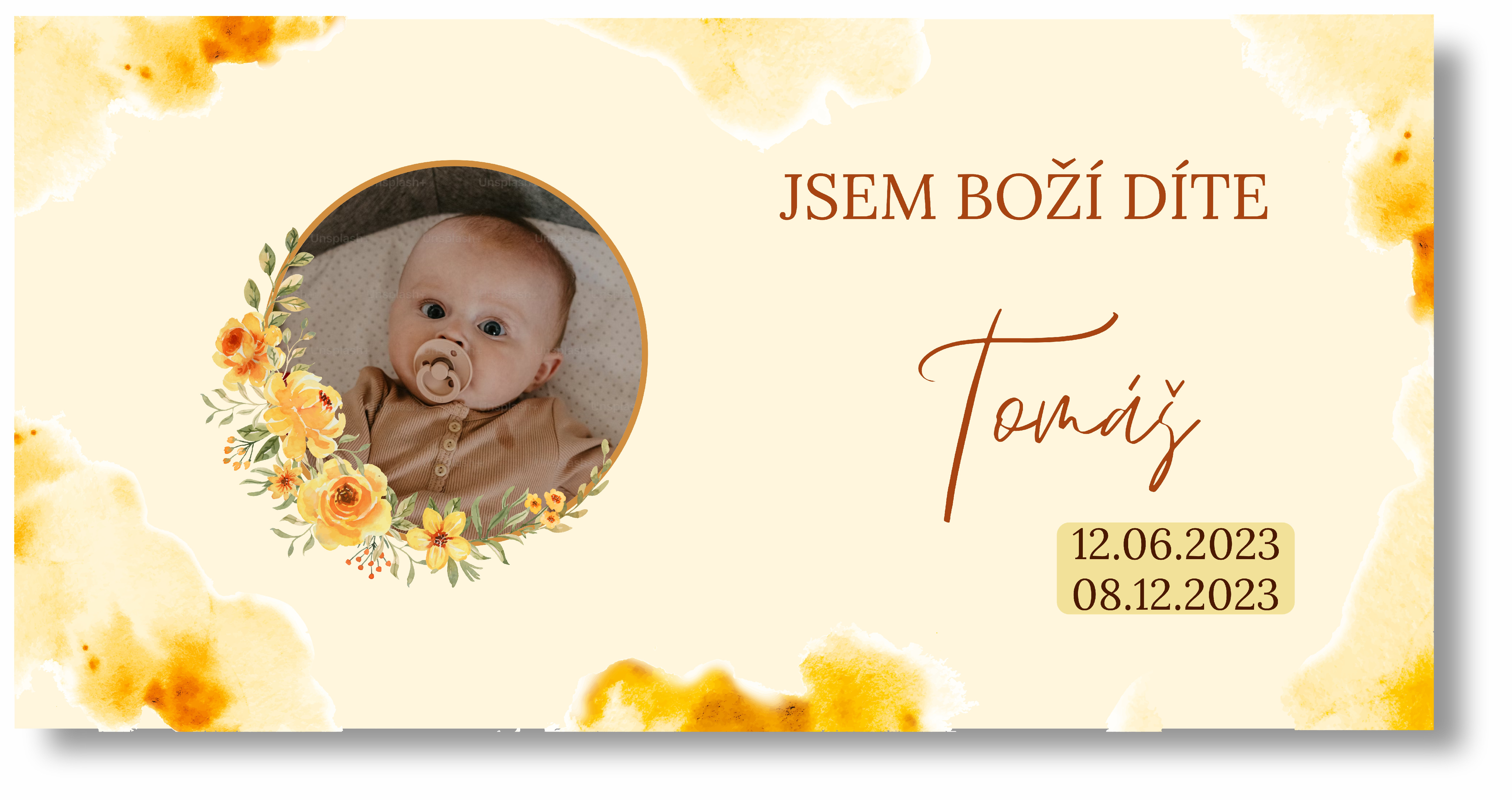 Personal Banner na křtiny s fotkou - Orange Rozmer banner: 130 x 260 cm