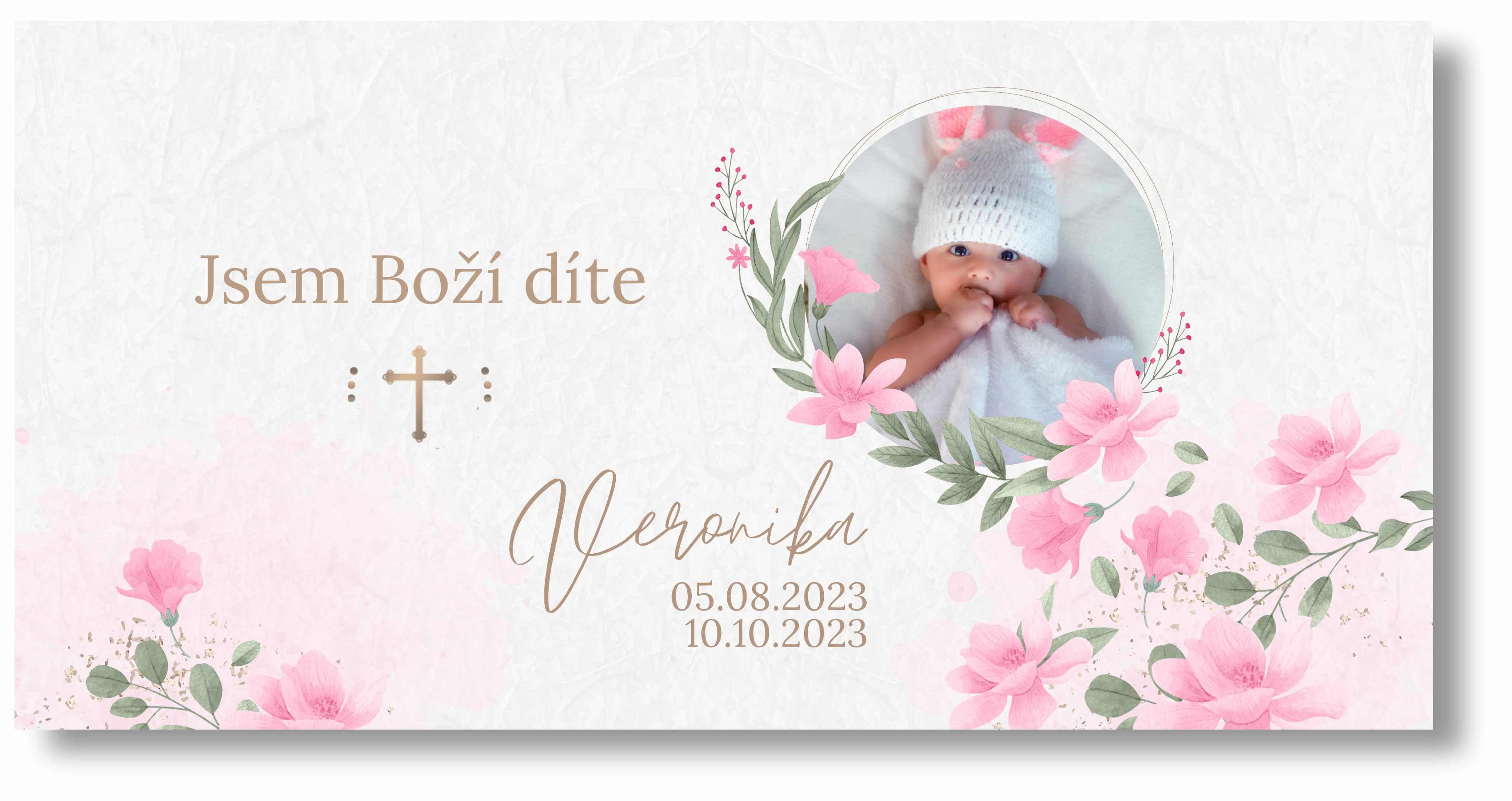Levně Personal Banner na křtiny s fotkou - Pink Flowers Rozměr banner: 130 x 260 cm