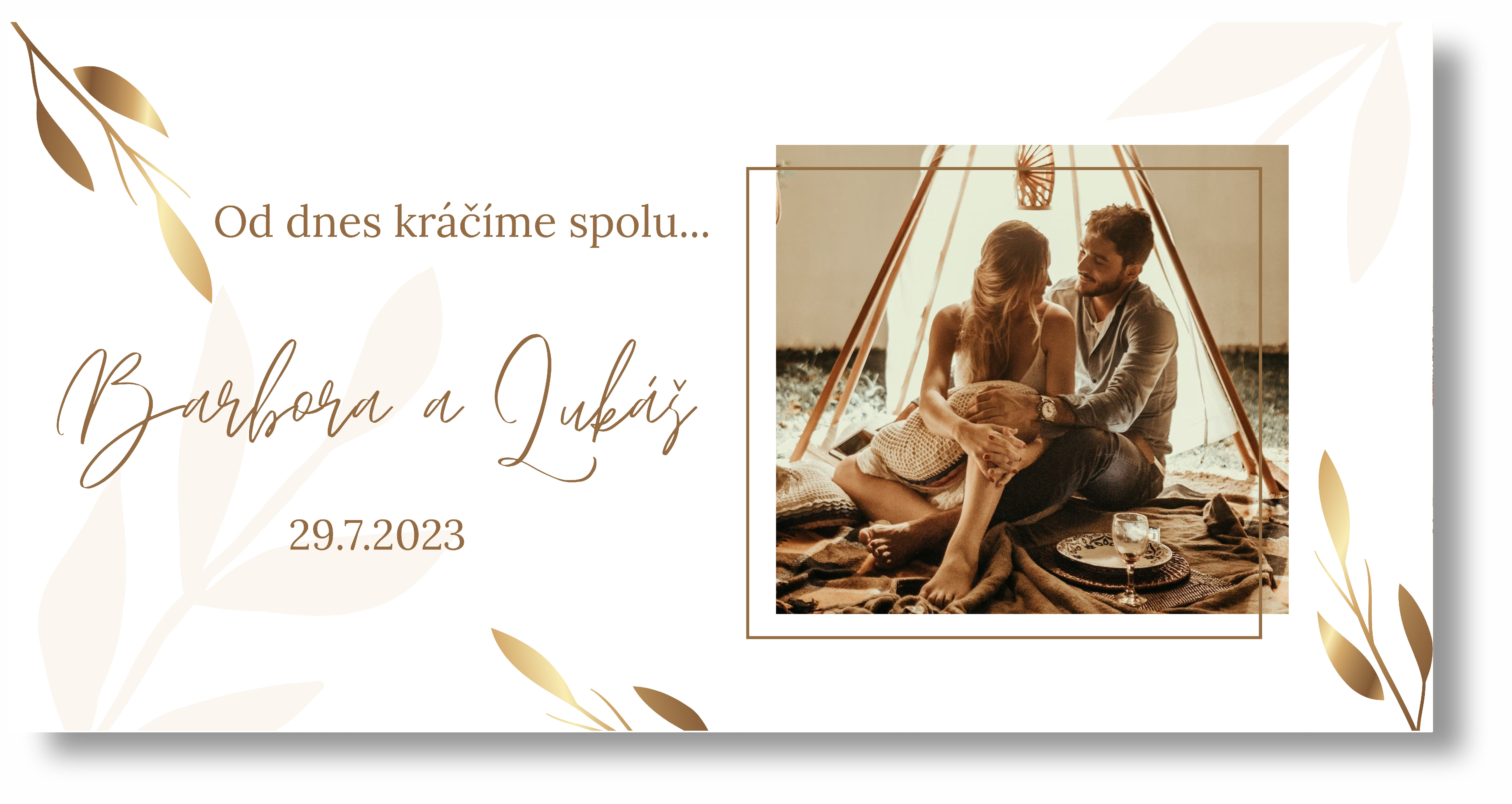 Personal Svatební banner s fotkou - Gold wedding Rozmer banner: 130 x 260 cm