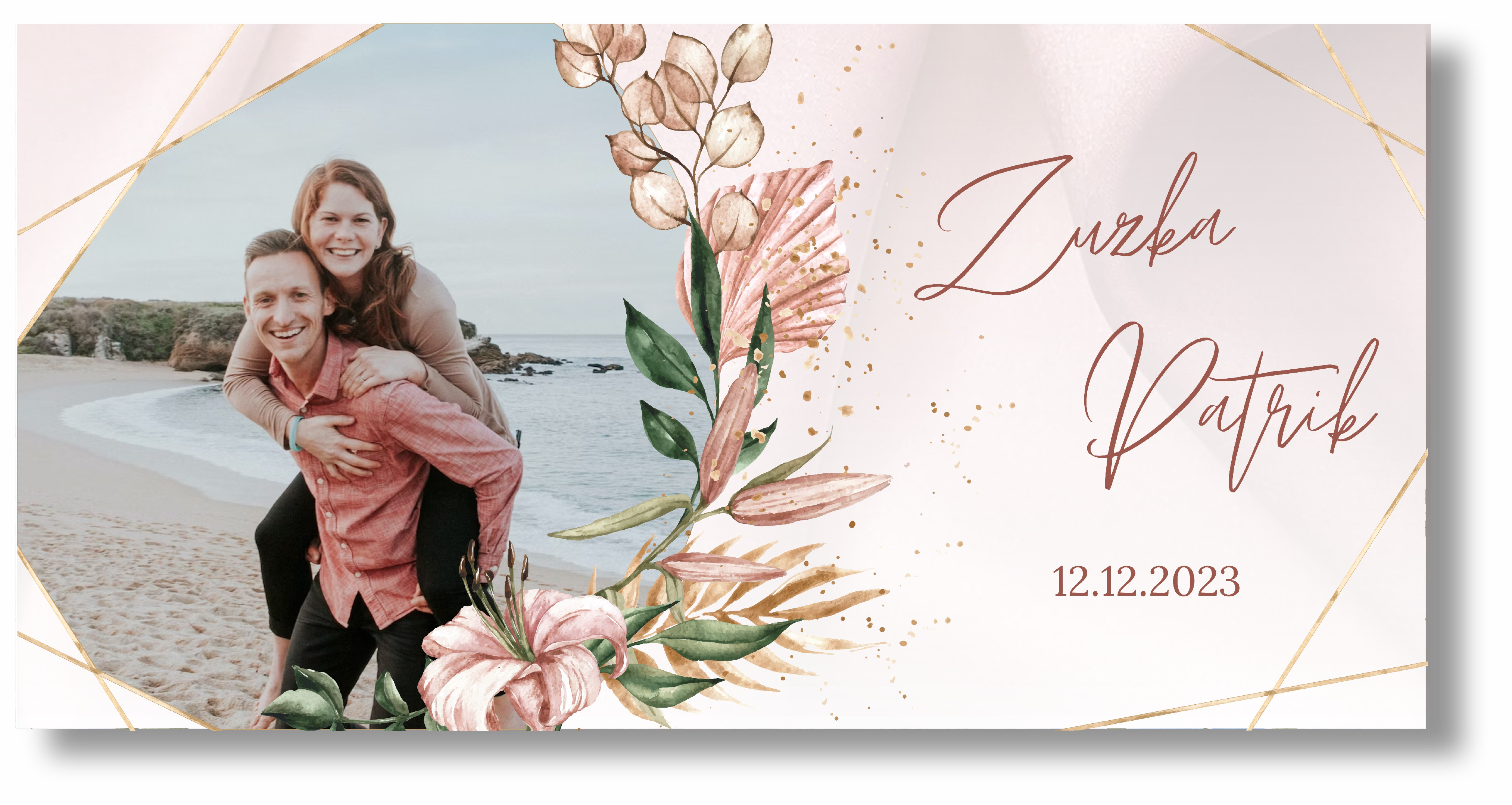 Personal Svatební banner s fotkou - Lovely pink Rozmer banner: 130 x 260 cm