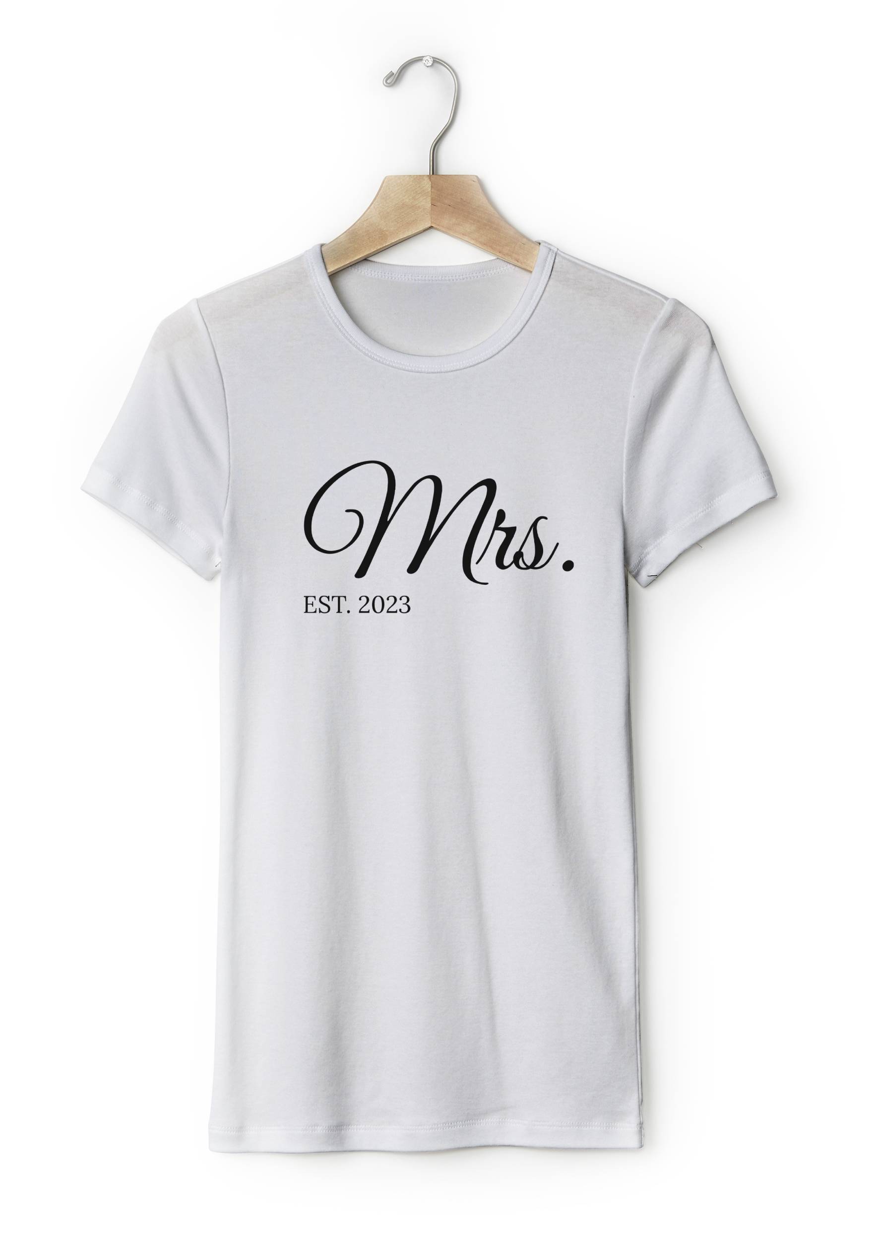 Personal Párové dámské triko s vlastním textem - Mrs. EST. Barva: Bílá, Velikost - dospělý: XS