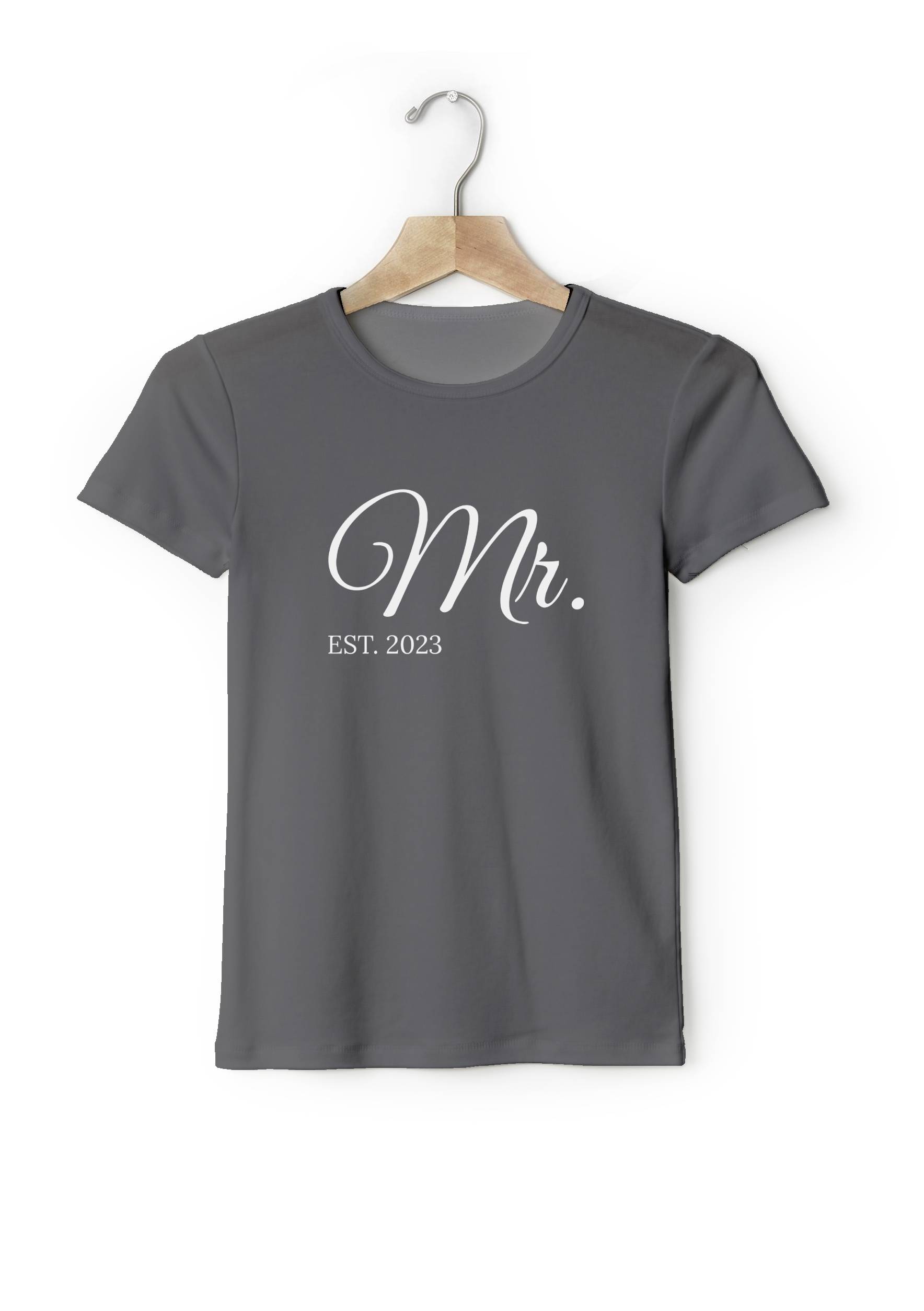 Levně Personal Párové pánské triko s vlastním textem - Mr. EST. Barva: Šedá,