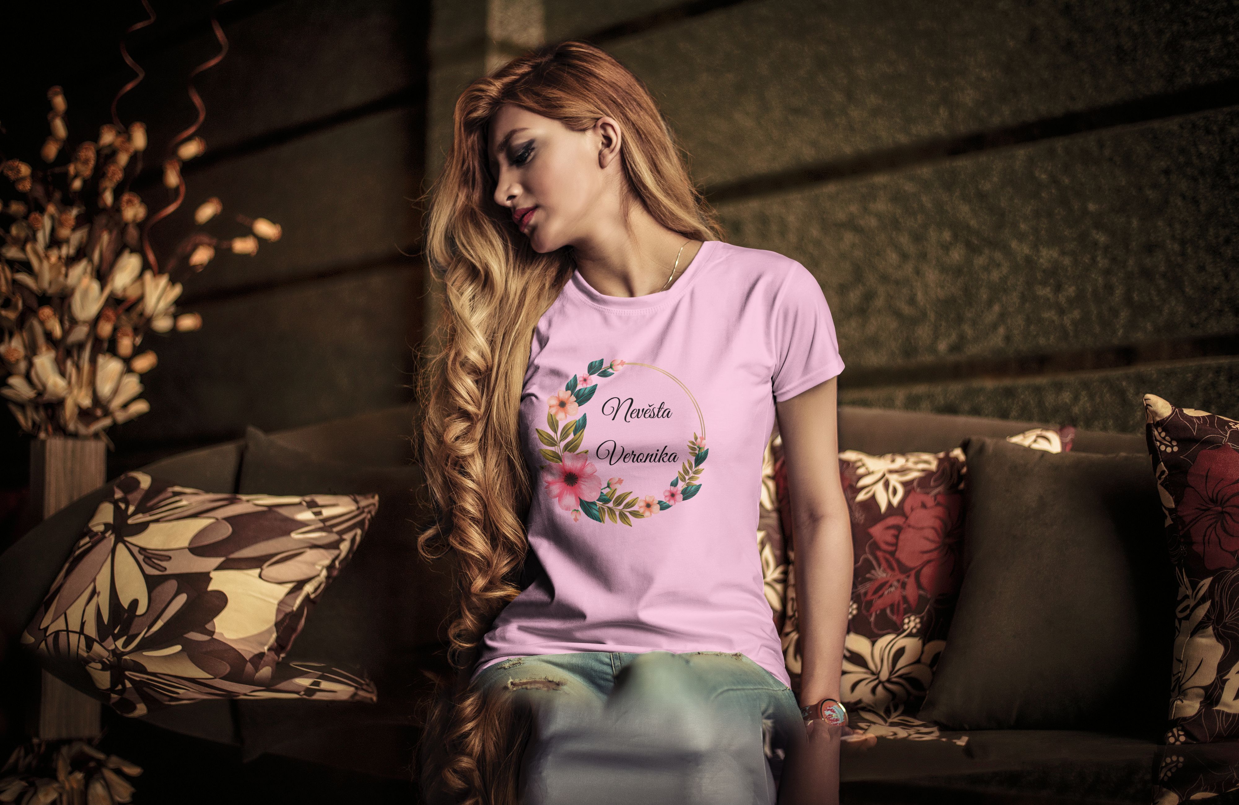 Levně Personal Dámské tričko s vlastním textem - Nevěsta květiny Barva: Růžová,