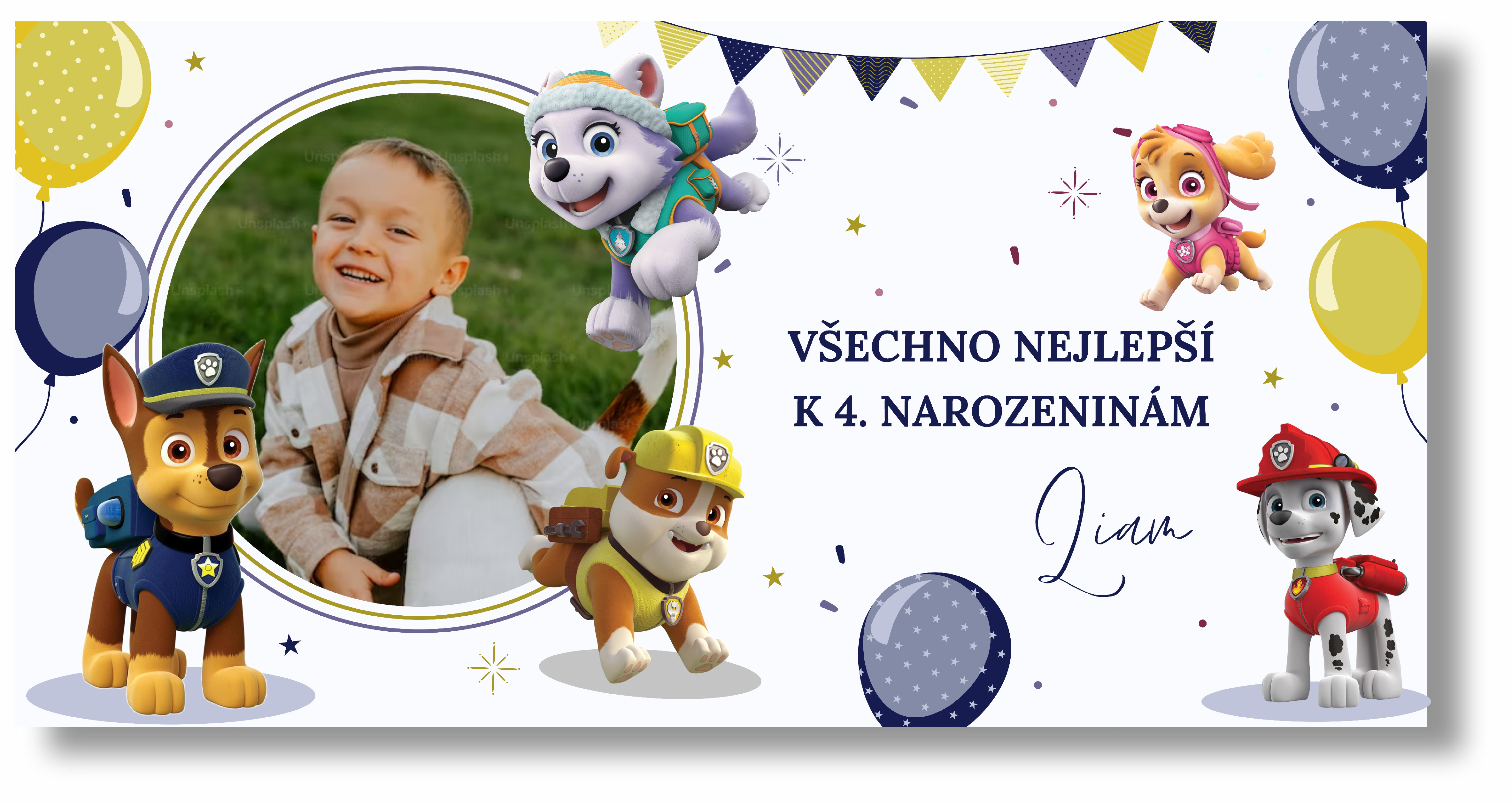 Personal Narozeninový banner s fotkou - Paw Patrol Boy Rozmer banner: 130 x 260 cm