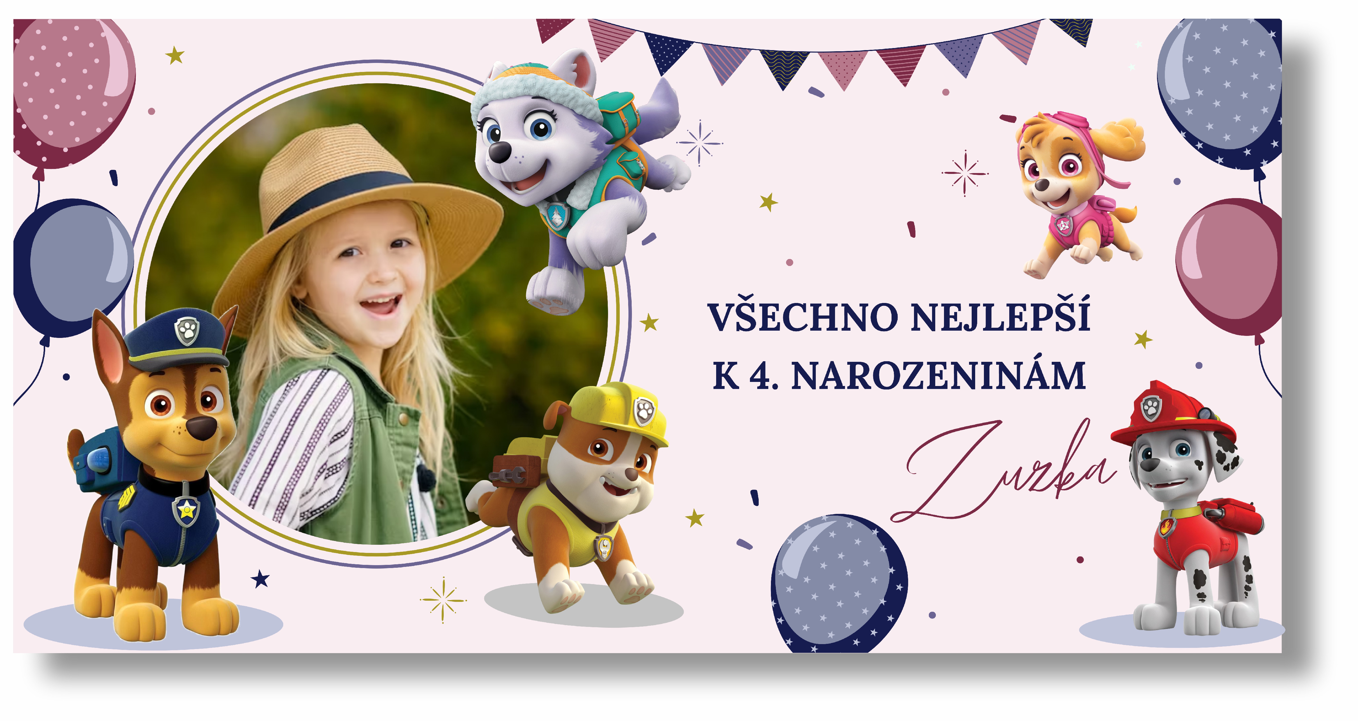 Personal Narozeninový banner s fotkou - Paw Patrol Girl Rozmer banner: 130 x 65 cm