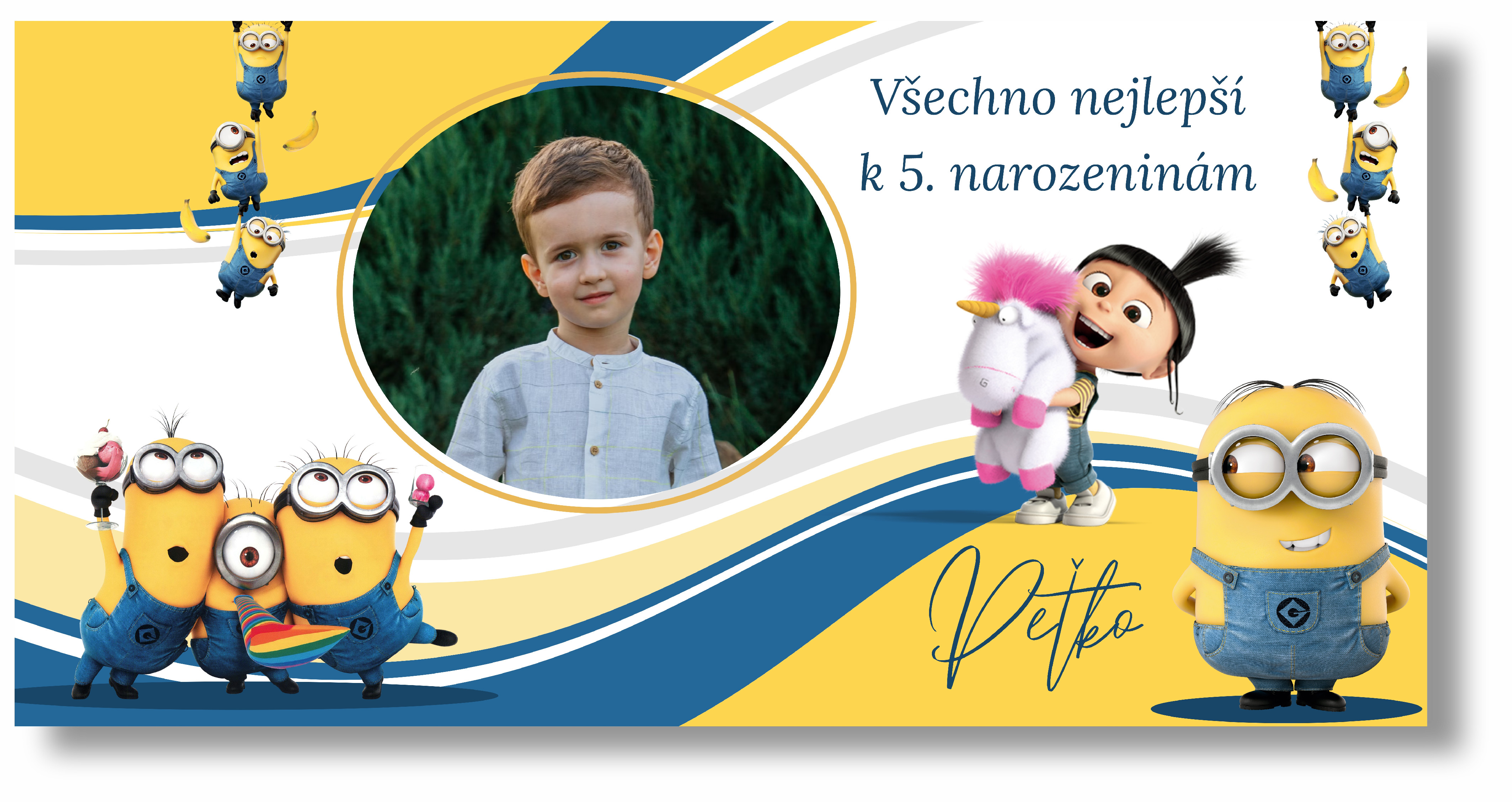 Levně Personal Narozeninový banner s fotkou - Mimoni Rozměr banner: 130 x 260 cm