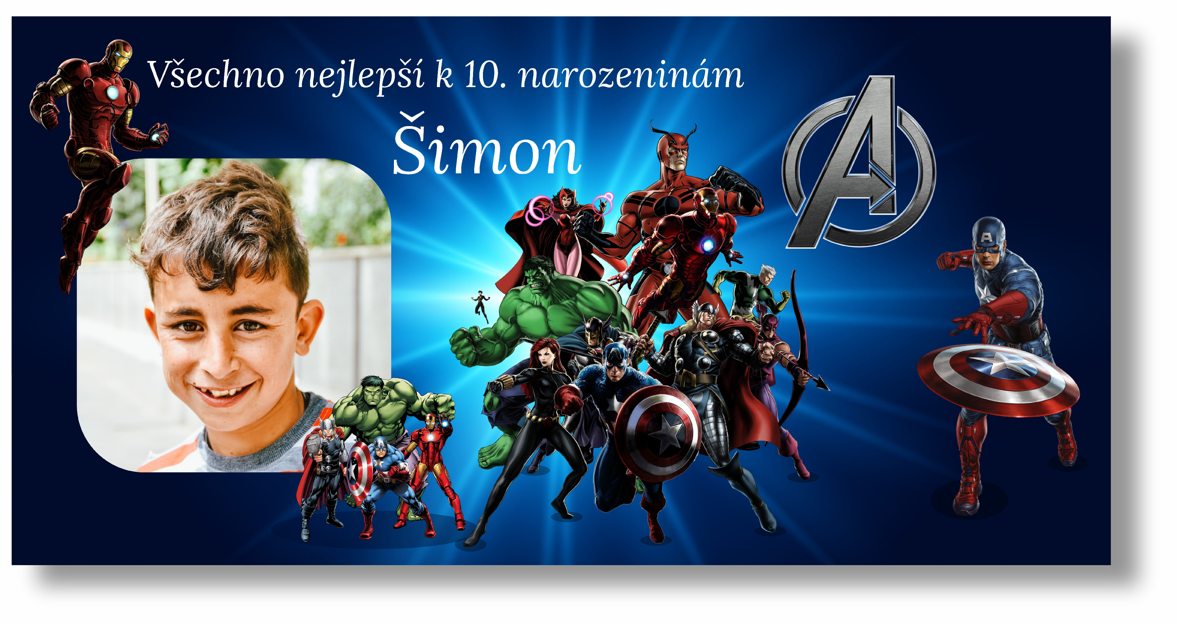 Personal Narozeninový banner s fotkou - Avengers Rozmer banner: 130 x 260 cm