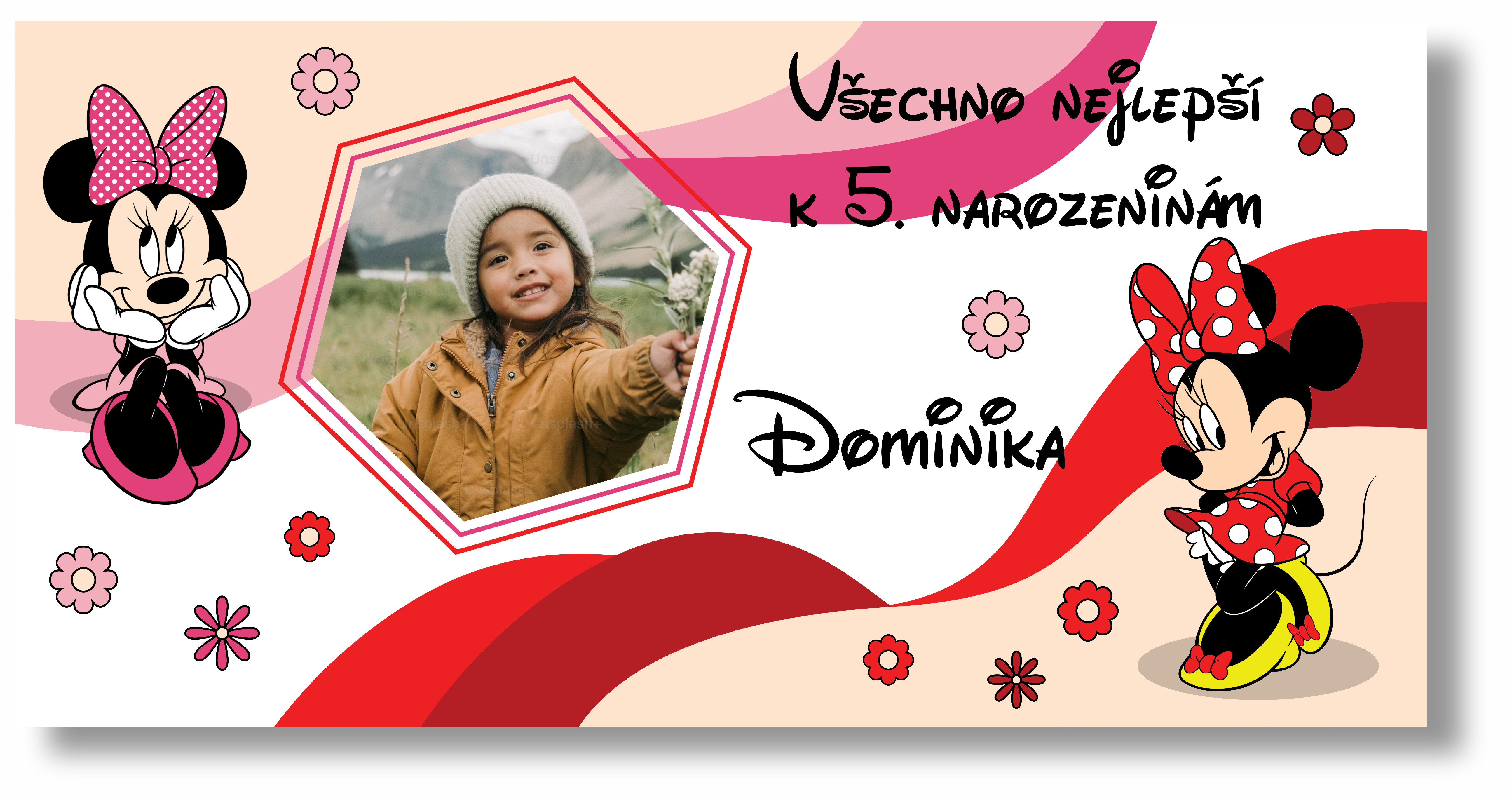 Personal Narozeninový banner s fotkou - Minnie Rozmer banner: 130 x 260 cm