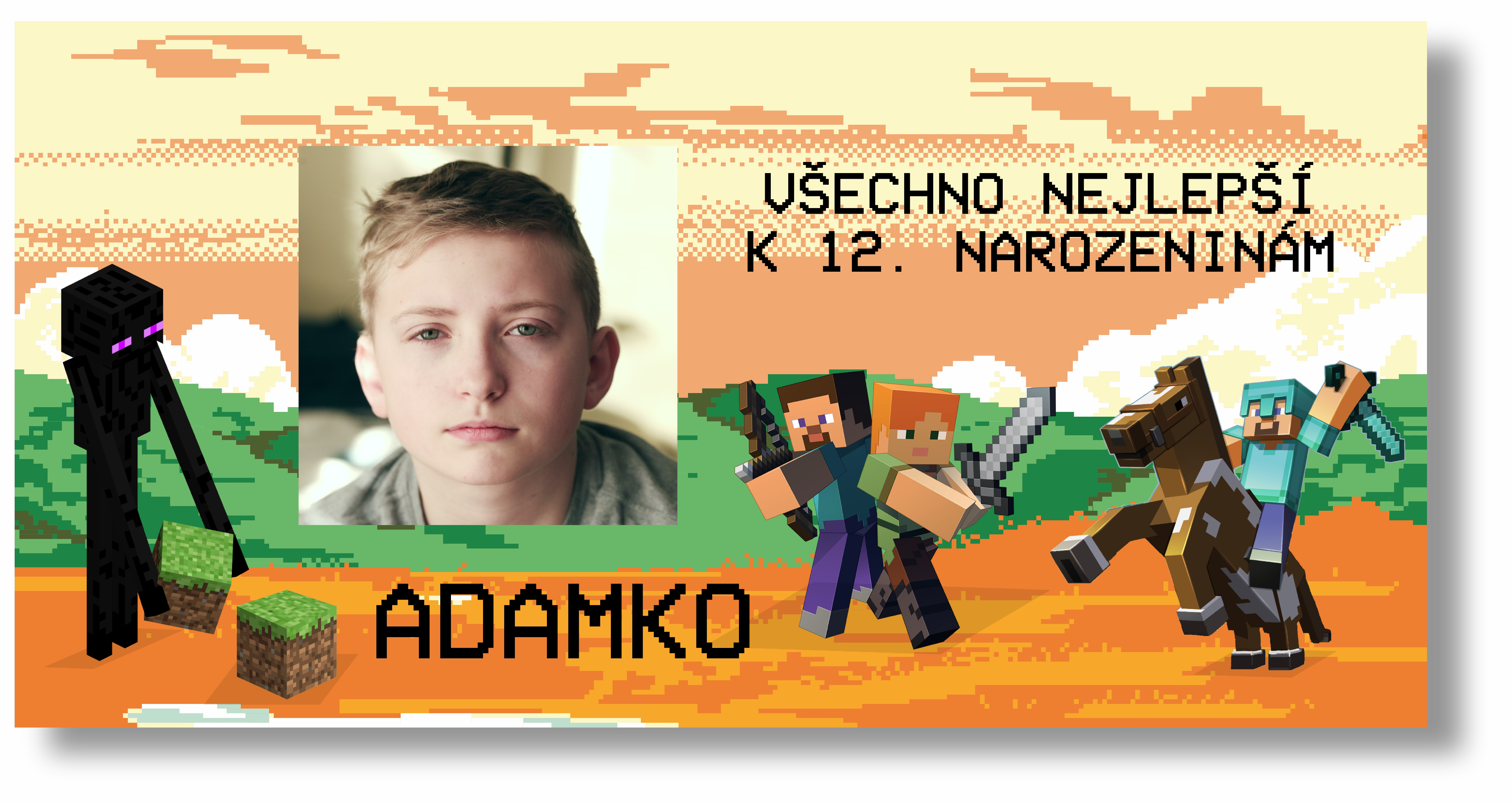 Personal Narozeninový banner s fotkou - Minecraft Rozmer banner: 130 x 260 cm