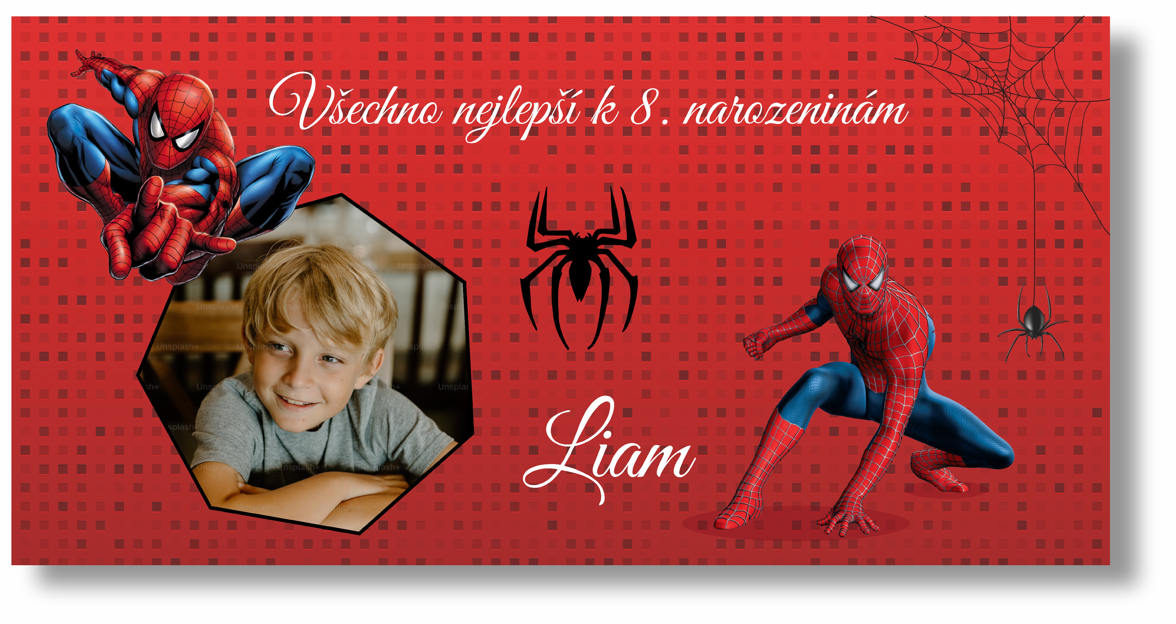 Levně Personal Narodeninový banner s fotkou - Spiderman Rozměr banner: 130 x 65 cm