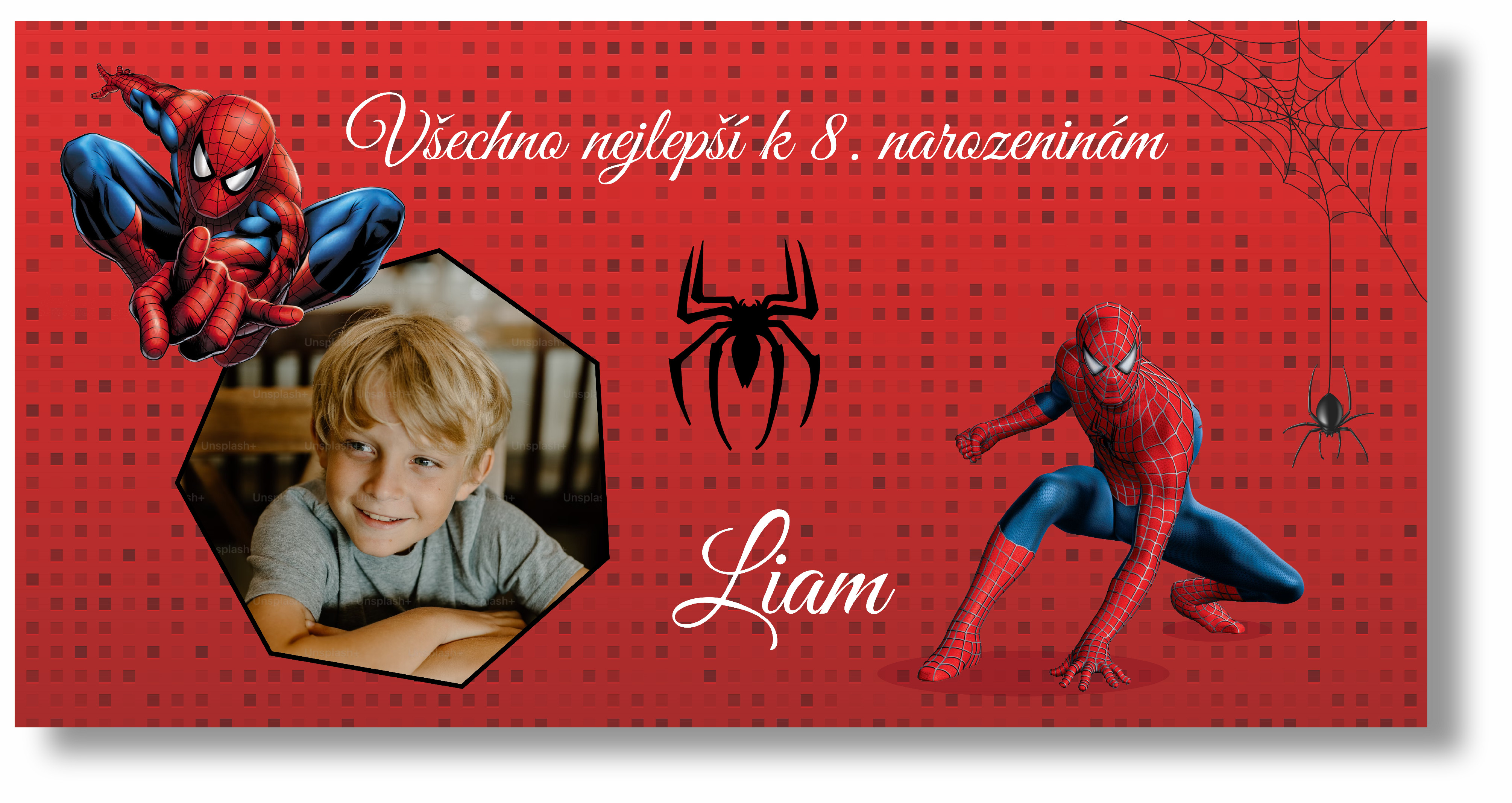 Personal Narodeninový banner s fotkou - Spiderman Rozmer banner: 130 x 260 cm