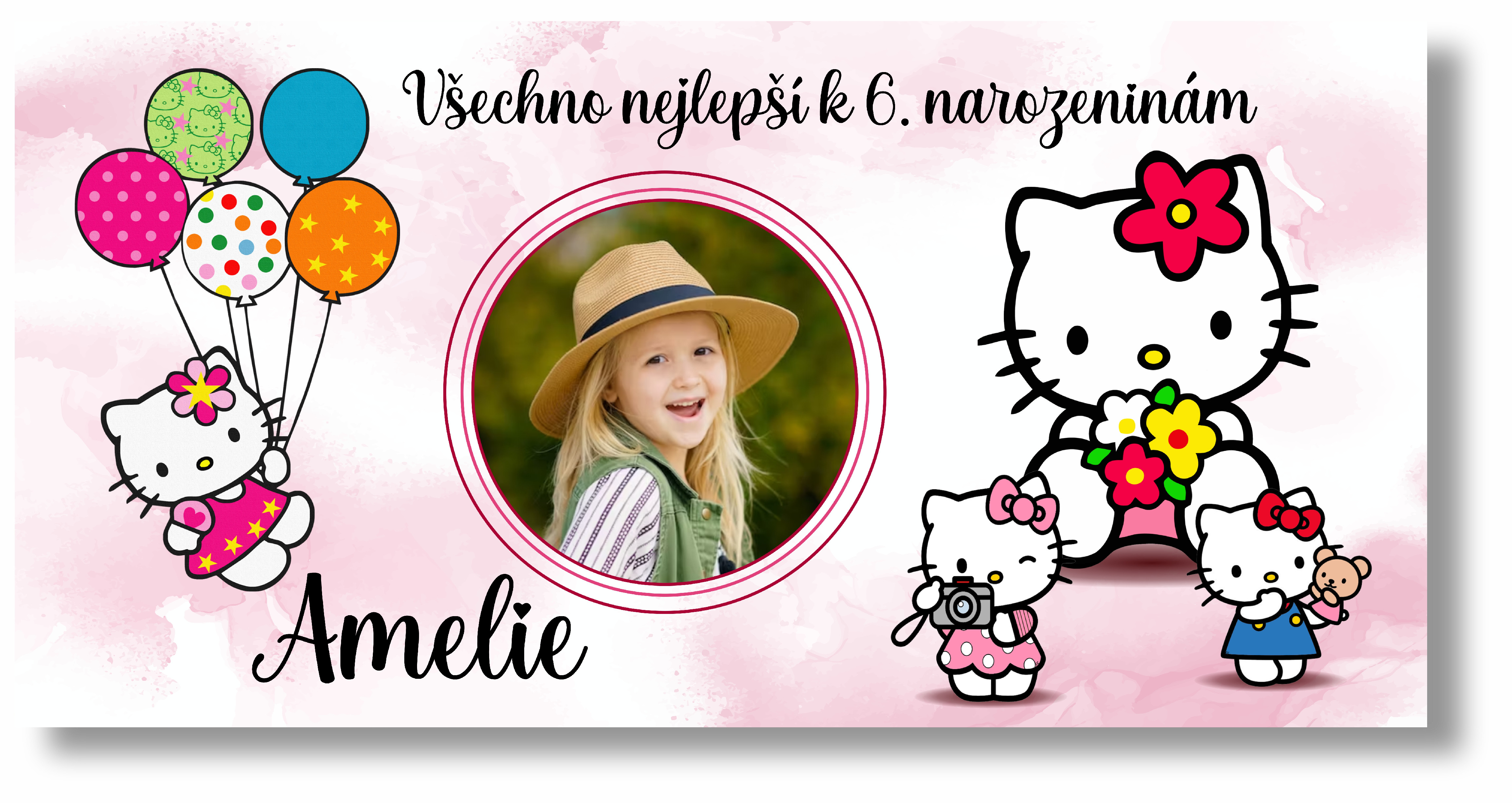 Personal Narozeninový banner s fotkou - Hello Kitty Rozměr banner: 130 x 260 cm