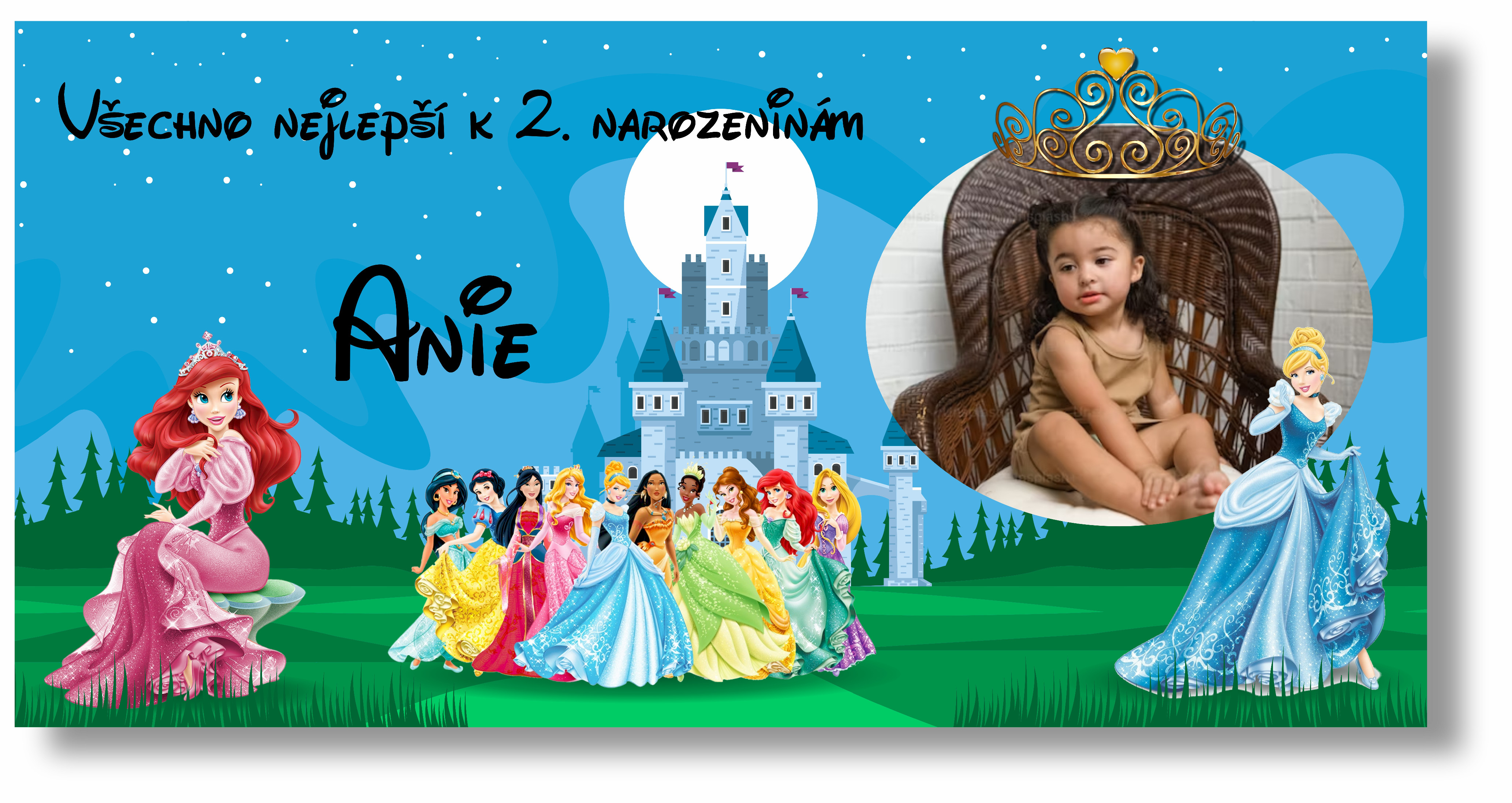 Levně Personal Narozeninový banner s fotografií - Disney Princess Rozměr banner: 130 x 65 cm