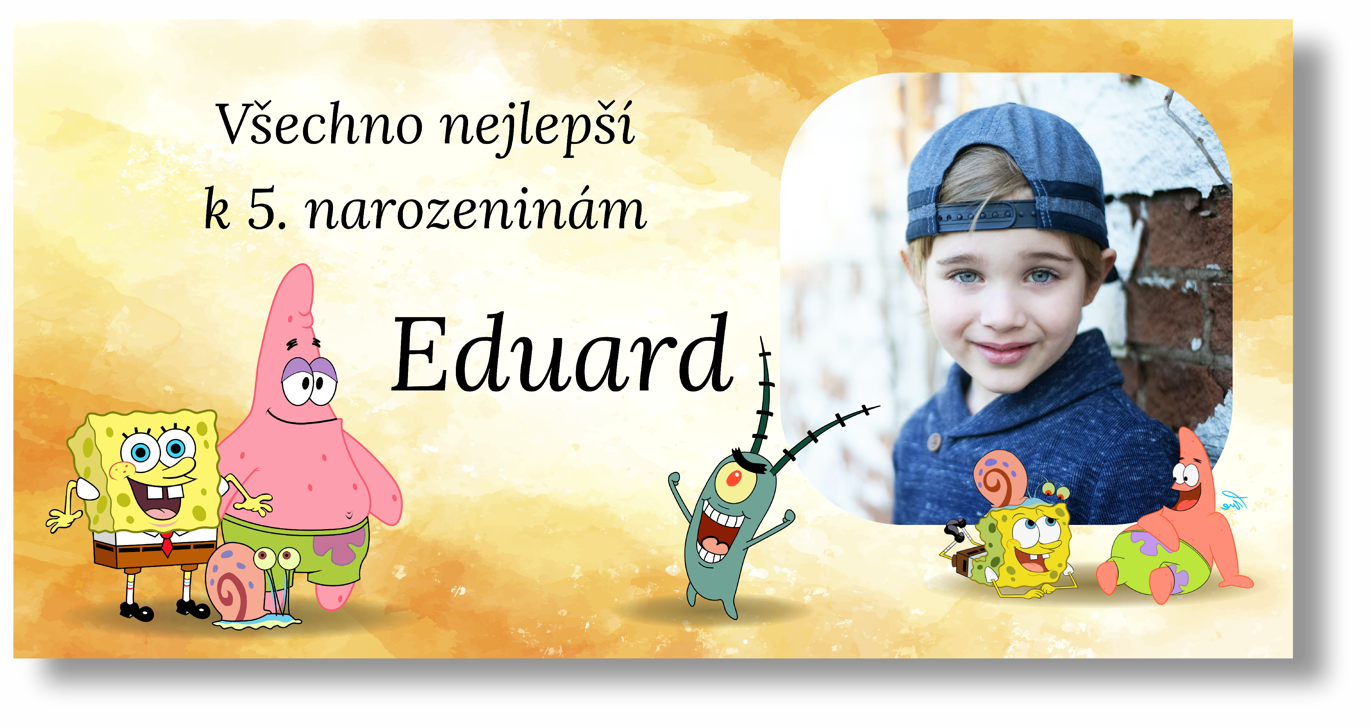 Personal Narozeninový banner s fotkou - Spongebob Rozmer banner: 130 x 65 cm