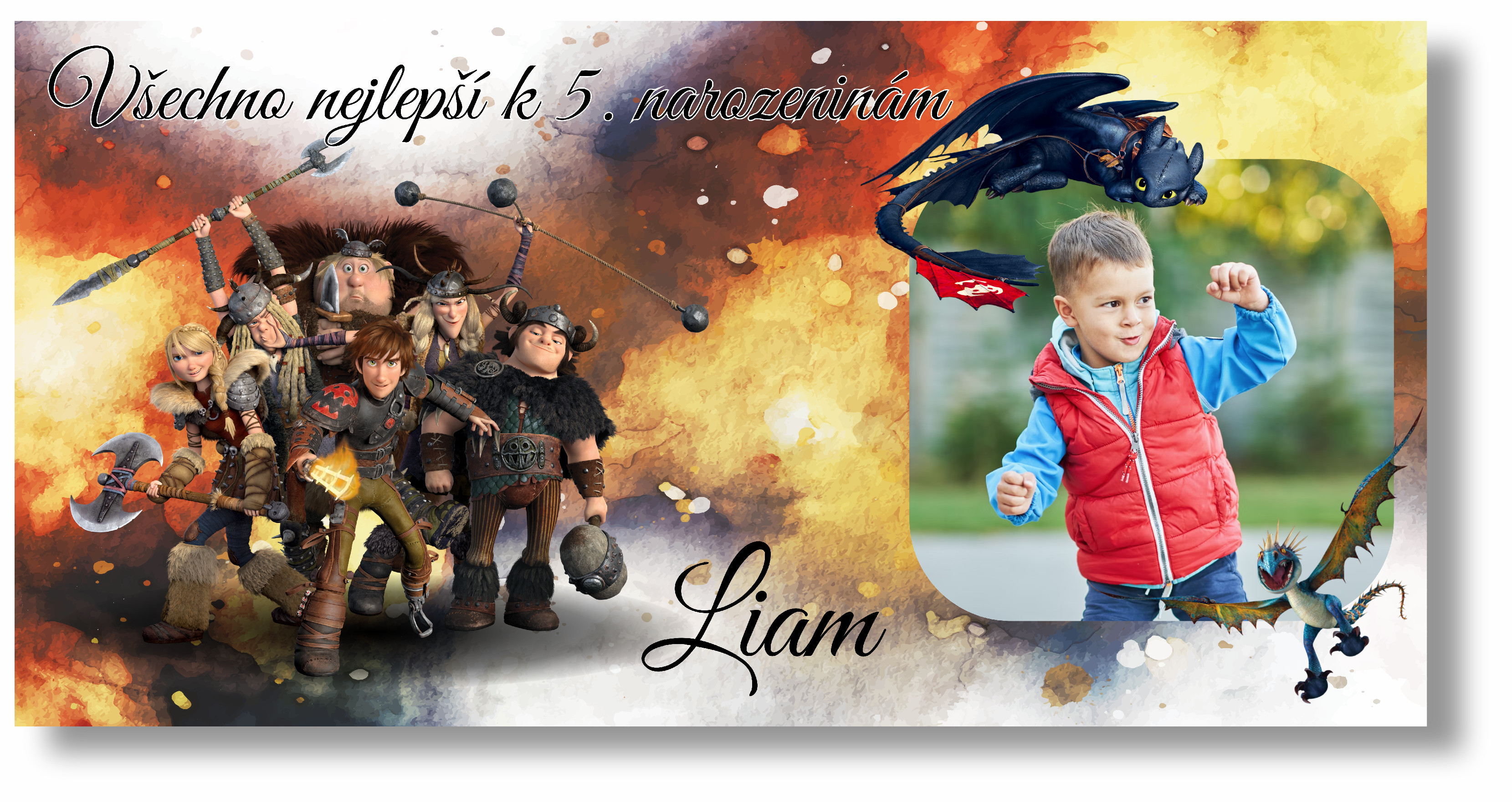 Personal Narozeninový banner s fotkou - Jak vycvičit draka Rozmer banner: 130 x 65 cm