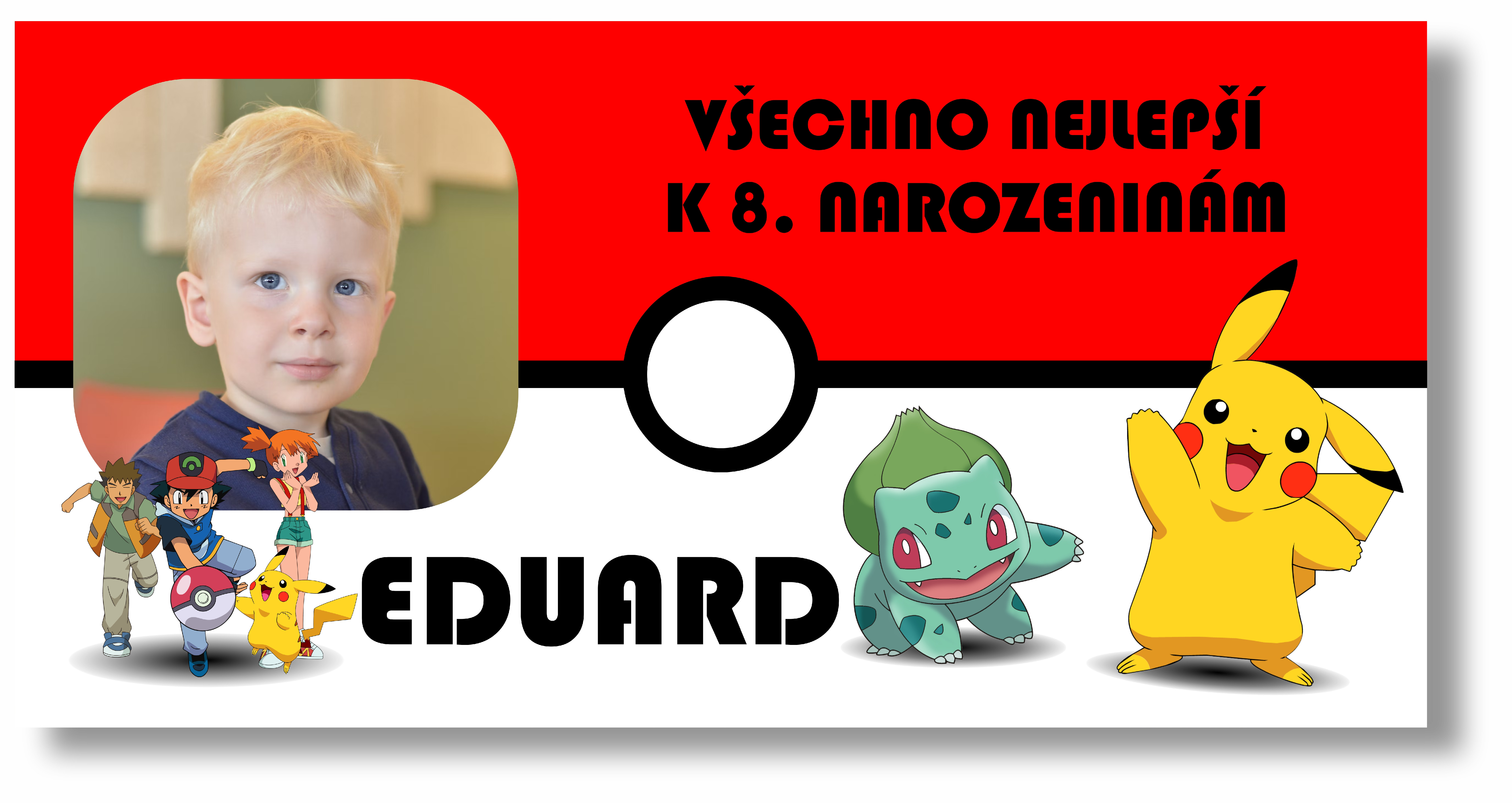 Personal Narozeninový banner s fotkou - Pokemon Rozmer banner: 130 x 65 cm