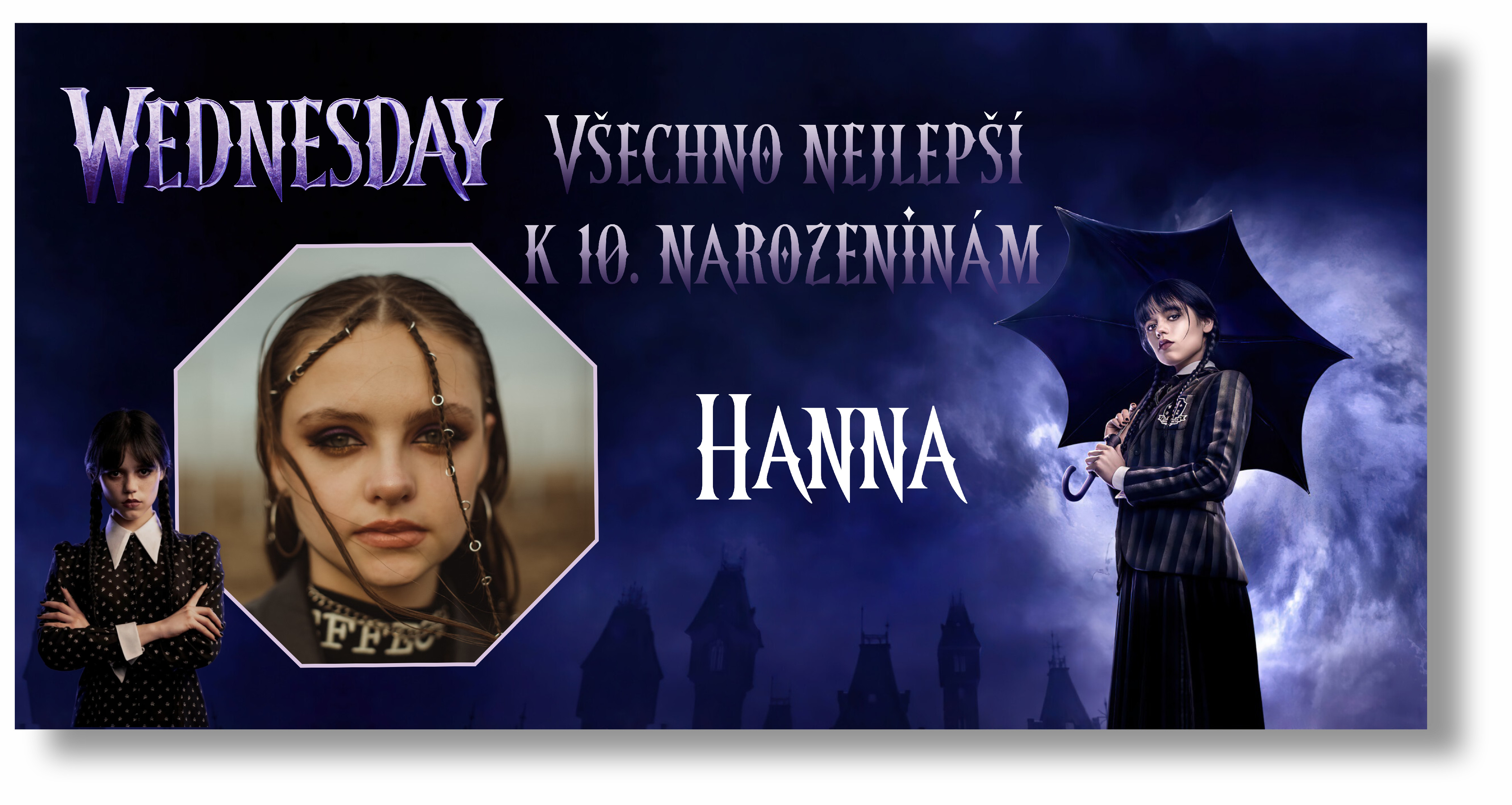 Personal Narozeninový banner s fotkou - Wednesday Rozmer banner: 130 x 260 cm