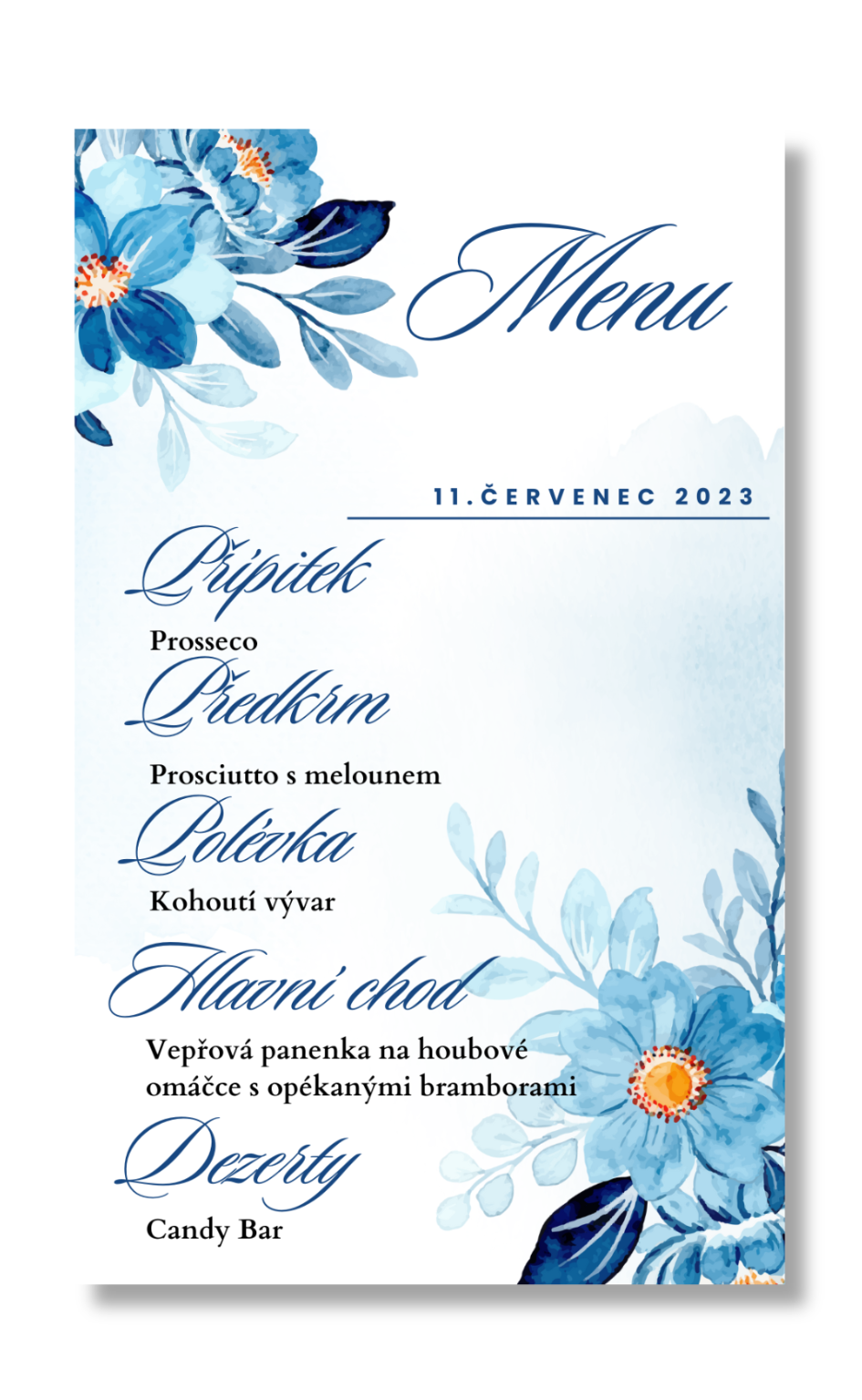 Personal Menu - Modré květiny Zvolte množství: od 11 ks do 30 ks