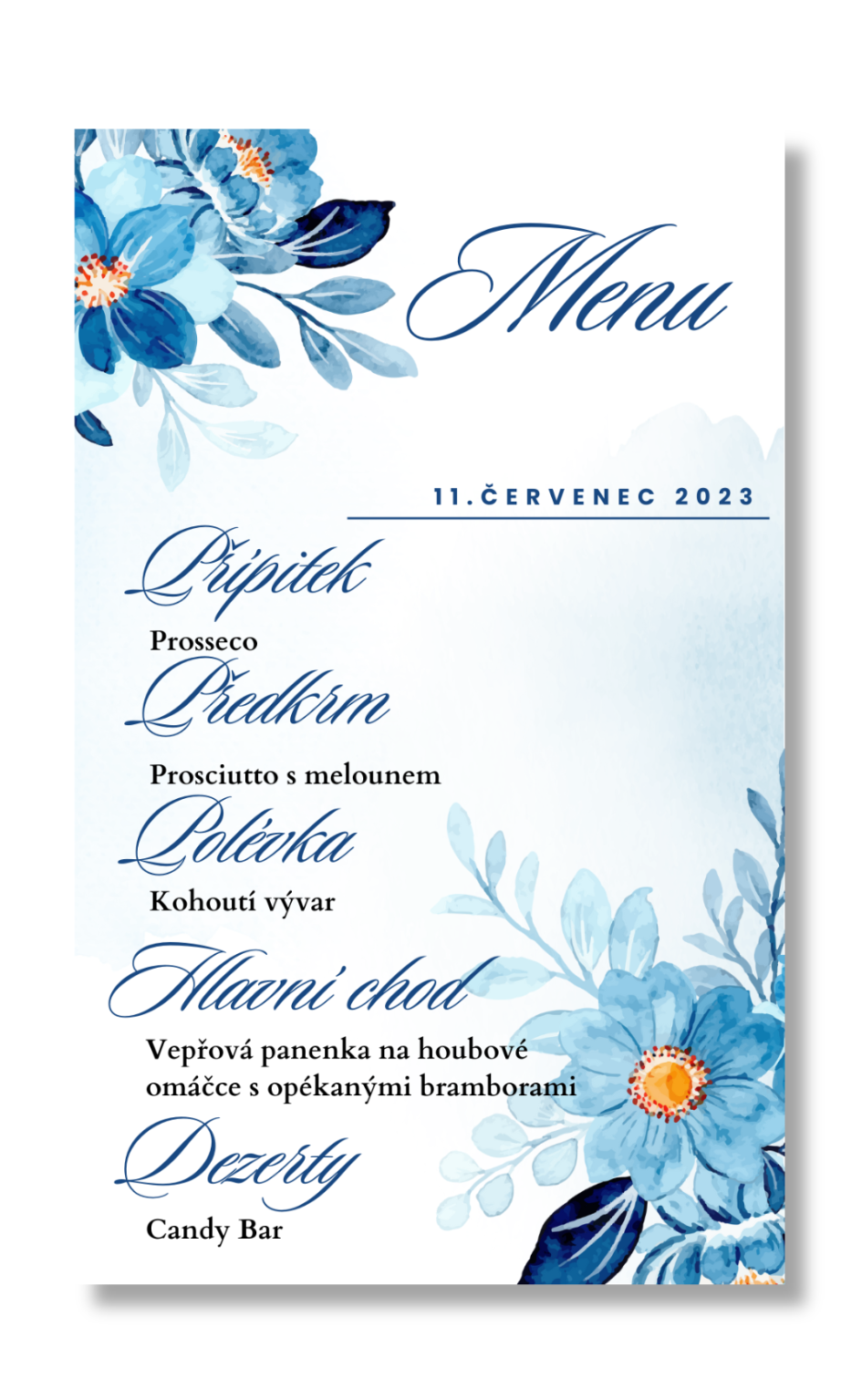 Personal Menu - Modré květiny Zvolte množství: od 1 ks do 10 ks