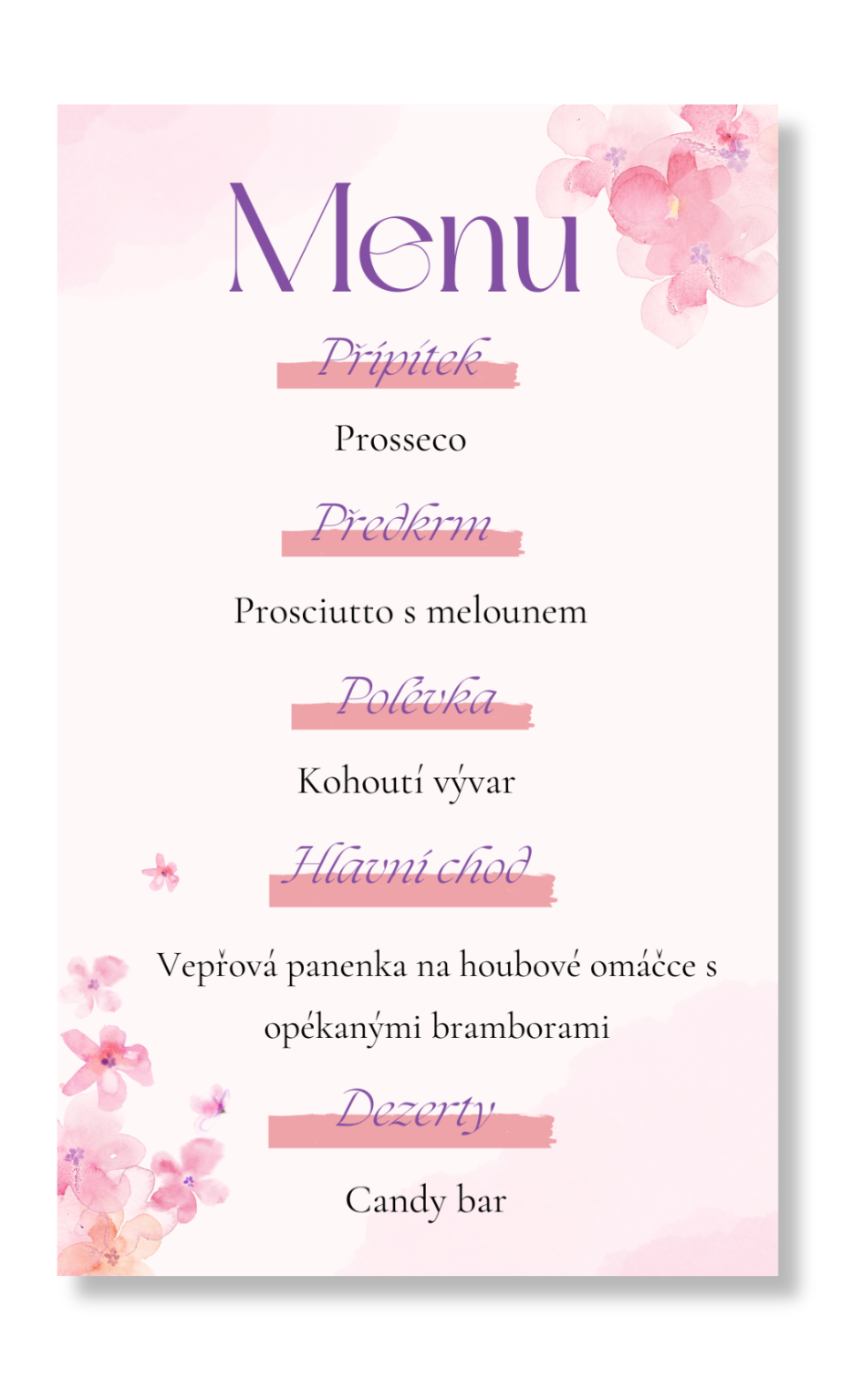 Levně Personal Menu - Růžové květiny Zvolte množství: od 1 ks do 10 ks