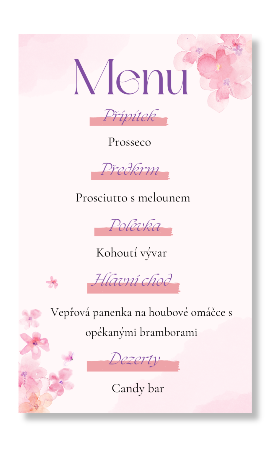 Personal Menu - Růžové květiny Zvolte množství: od 61 ks a viac