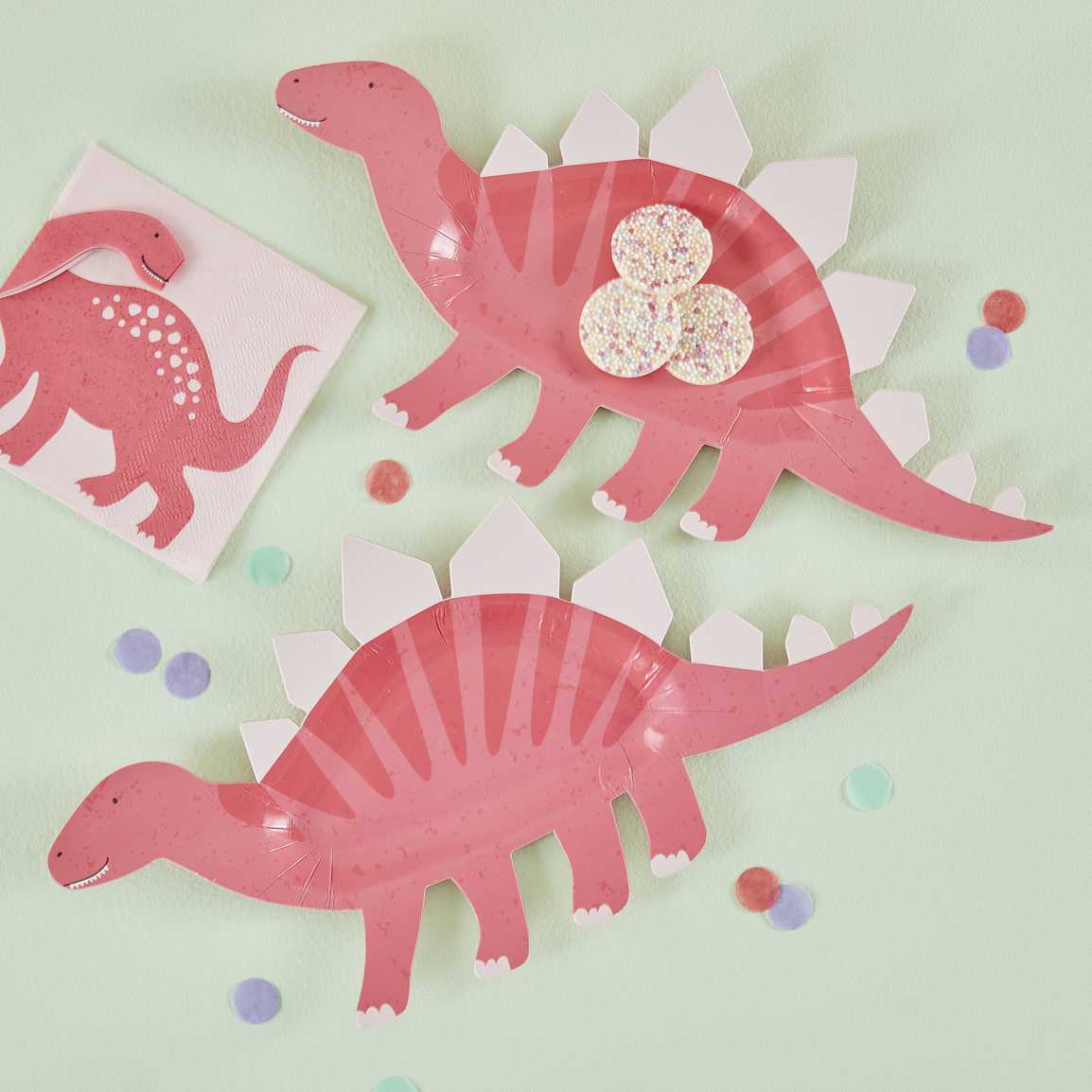Levně Ginger Ray Talíře ve tvaru dinosaura - Růžové 8 ks