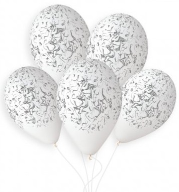 Levně Svet balonku Balón - Mramor stříbrný 33 cm