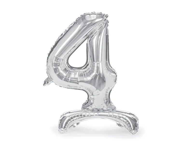 Levně PartyDeco Samostojící fóliový balón 4 stříbrný 70 cm