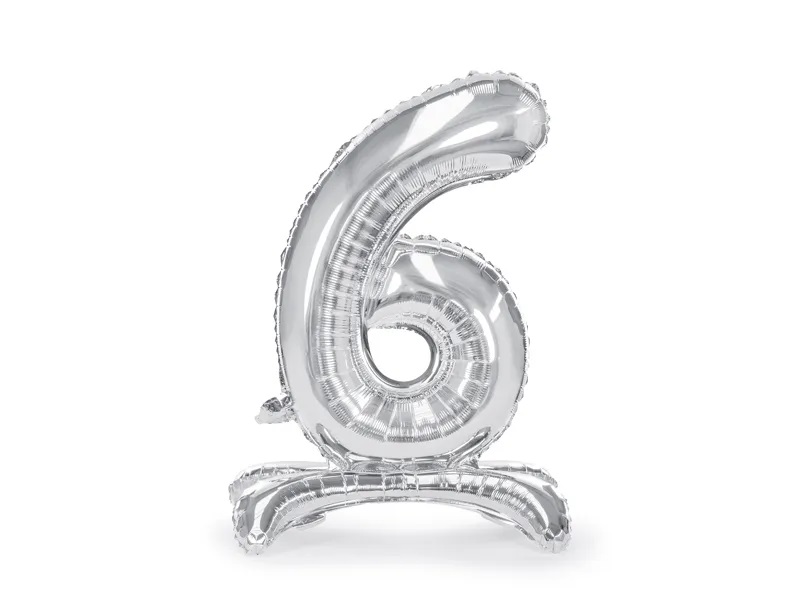 Levně PartyDeco Samostojící fóliový balón 6 stříbrný 70 cm