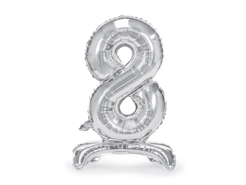 Levně PartyDeco Samostojící fóliový balón 8 stříbrný 70 cm