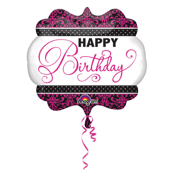 Amscan Fóliový balónek Happy Birthday růžovo černý 63 x 55 cm