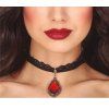 Choker - Čierna krajka s rubínovým príveskom