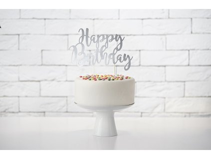 Tortadísz -  "Happy Birthday" - ezüst