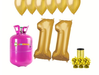 Hélium parti szett 11. születésnapra arany színű lufikkal