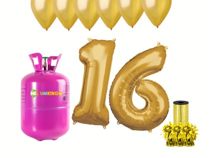 Hélium parti szett 16. születésnapra arany színű lufikkal