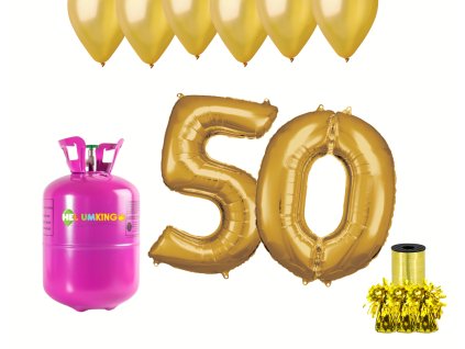 Hélium parti szett 50. születésnapra arany színű lufikkal
