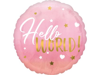 80858 foliovy balon hello world ruzovy kruh