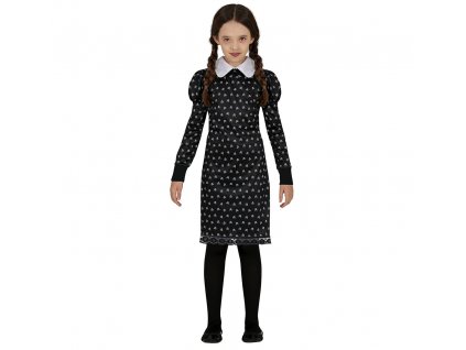 Dievčenský kostým - Wednesday šaty s potlačou (Méret - gyermek S)