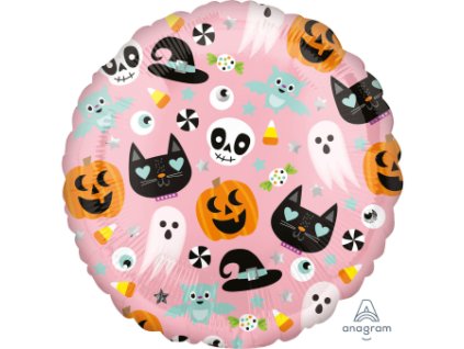 86160 foliovy balon zabavny halloween ruzovy 43 cm