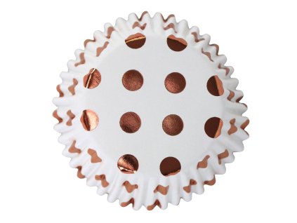 Muffin papír - Fehér rózsaszín-arany pöttyökkel 30 db
