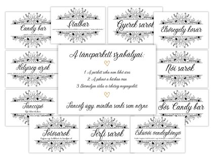 Esküvői információs kártyák - Black and white 12 db