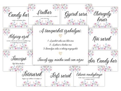 Esküvői információs kártyák - Tavaszi rét 12 db