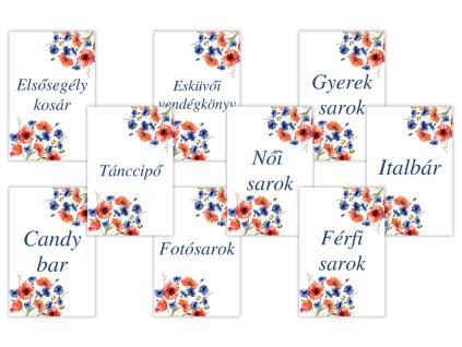 Esküvői információs kártyák - Pipacsok 9 db