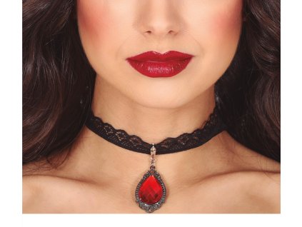 Chocker - Fekete, rubín medállal