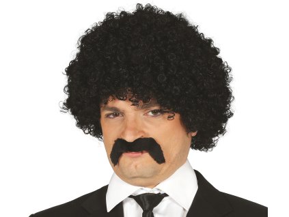 Fekete göndör paróka bajusszal