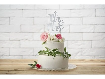 Ozdoba na tortu Mr & Mrs strieborná